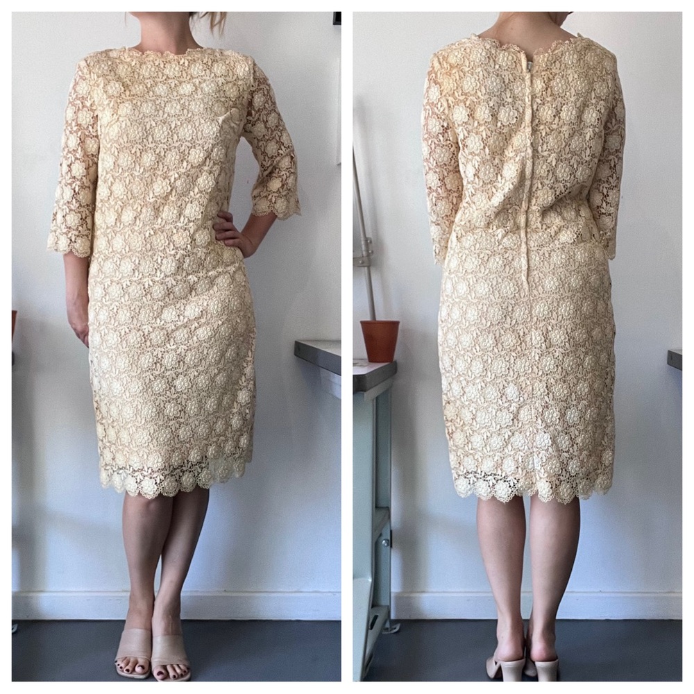 Vintage Lace Cream Midi Dress